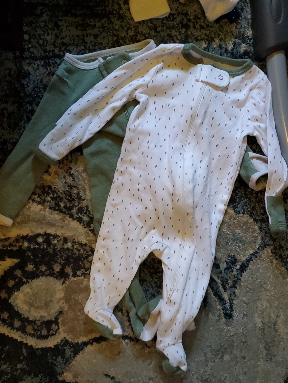 cloud island Sage Green and White Footed One-Piece Sleepers